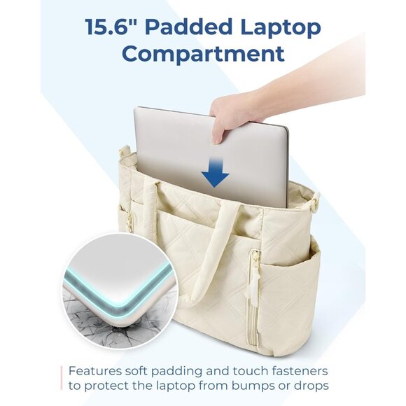 Versatile Quilted Tote Bag - Fits 15.6'' Laptop, 6 Pockets for Easy Storage - Picture 4 of 7